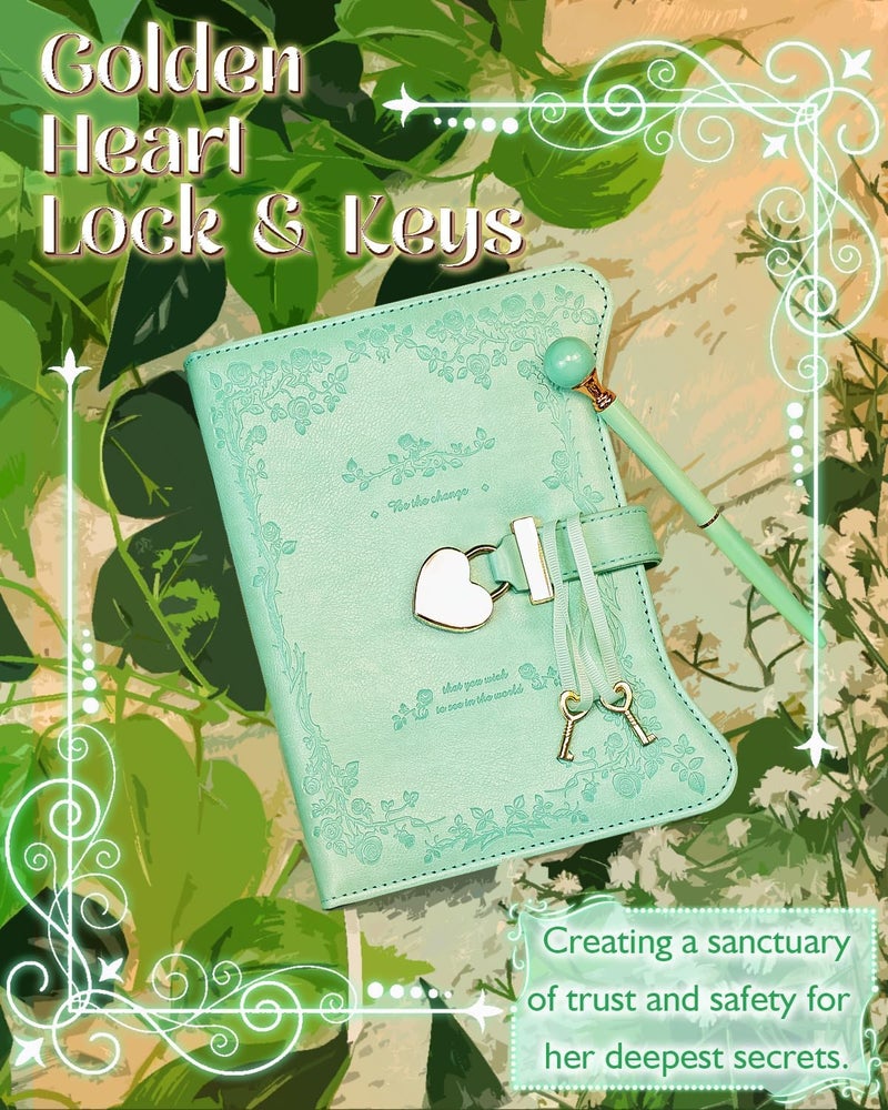 hi!SCI Diary with Lock and Keys for Girls & Women, 360 Pages Journal with Lock for Girls Gift Ideas, Girls Locking Diary with Pen, Cute Journals Set for Teen Girls Ages 8-12 (Rose Garden, Mint) - Image 5